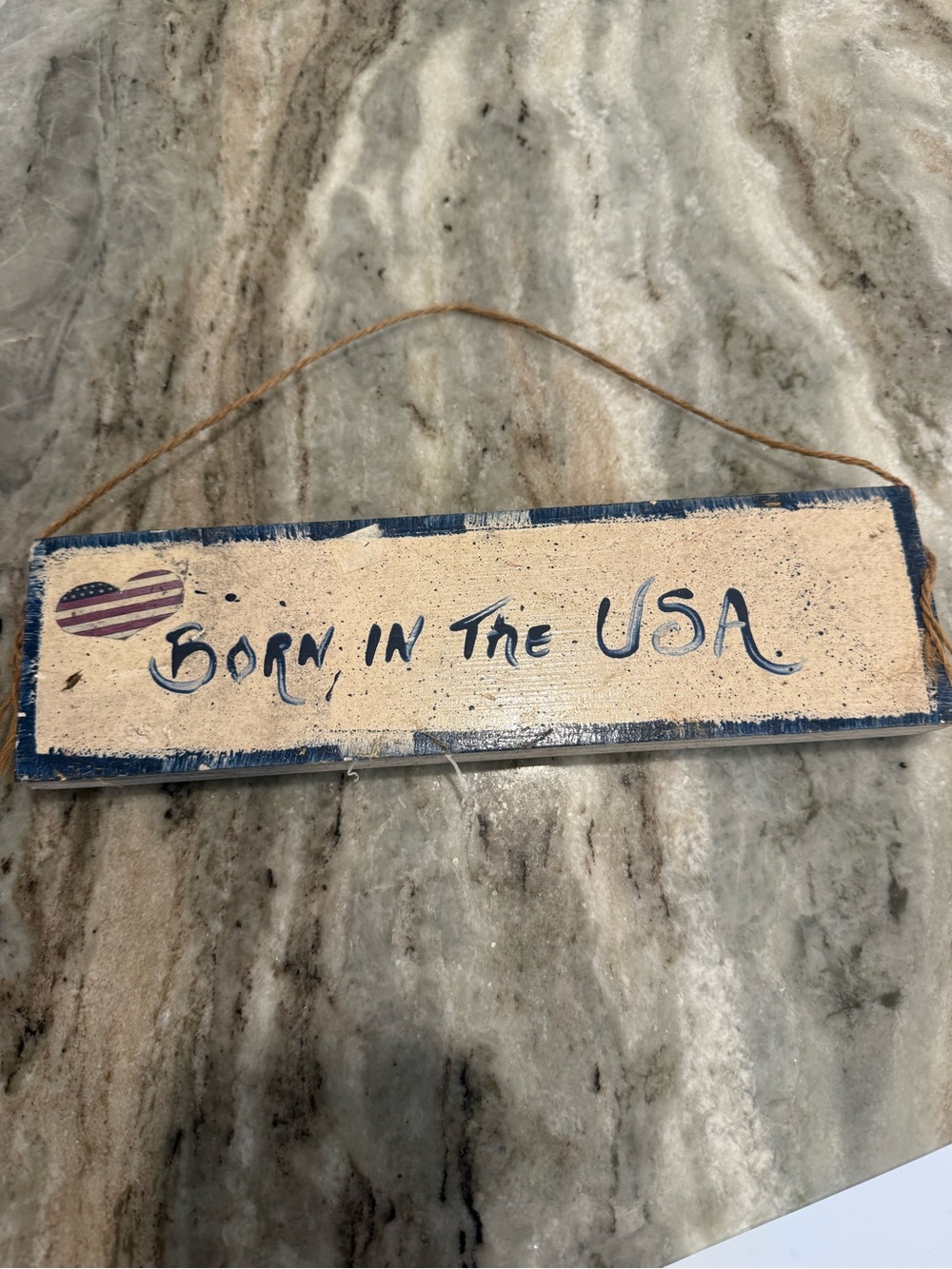 Patriotic Born in the USA Wall Sign - Blue and Cream Home Accent